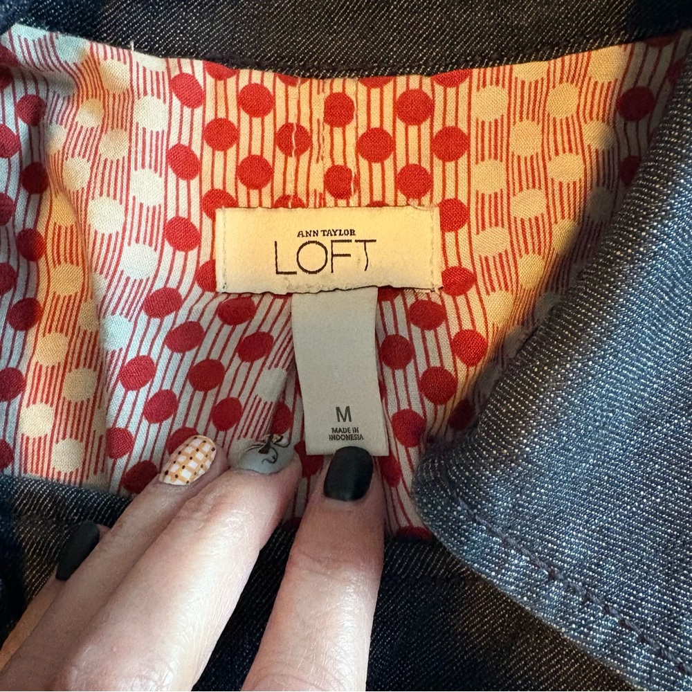 LOFT Vintage Dark Wash Denim Style Double-Breasted Pea Coat with Pockets - Picture 3 of 17
